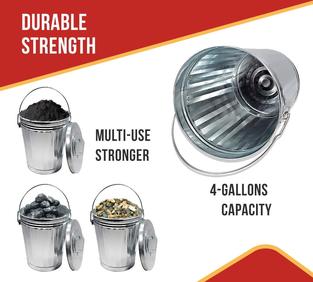 Galvanized Trash Can w/ Lid Ideal for Trailers - 4 Gallon Steel Mounted Small Outdoor Garbage Can for Home, Office, Bathroom, Kitchen - Fire and Heat Resistant