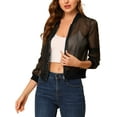 thumbnail image 5 of INSPIRE CHIC Women's Long Sleeves Zip Up See Through Lightweight Bomber Jacket XL Black, 5 of 8