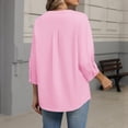 thumbnail image 3 of Button Down Shirts for Women Cotton Linen V Neck 3/4 Sleeve Tops Dressy Casual Loose Work Blouses Pink S, 3 of 5