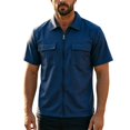 thumbnail image 6 of Mens Full Zipp Short Sleeve Shirt Summer Stretch Business Shirts Navy XL, 6 of 6