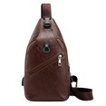 thumbnail image 3 of Bolso bandolera de piel sintética para hombre, con cremallera, para el pecho, para auriculares USB (marrón oscuro), 3 of 7