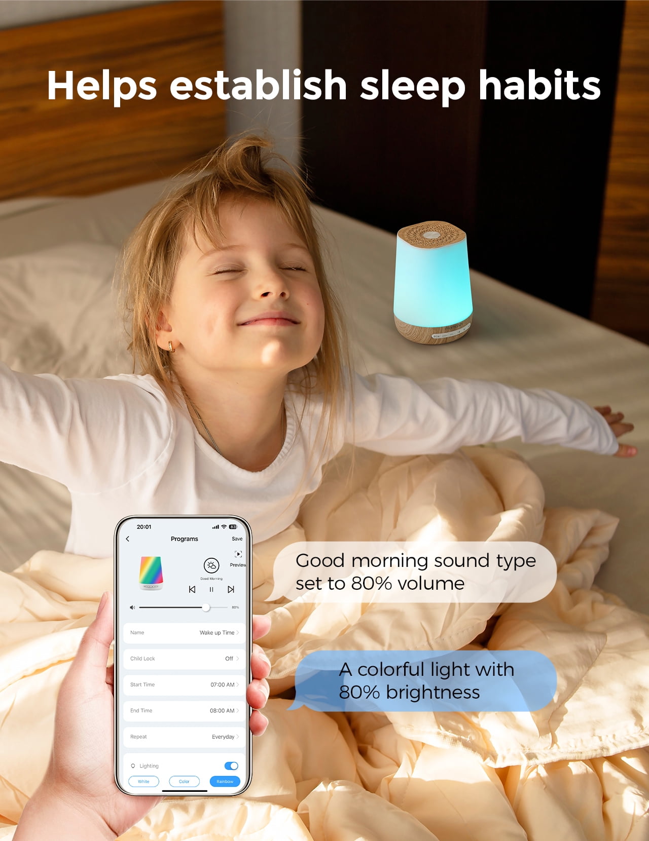 Momcozy White Noise Machine for Baby Sleeping with Night Light, Toddler Sleep Trainer with 34 Soothing Sounds, Timer, App Remote Control,Wood Grain