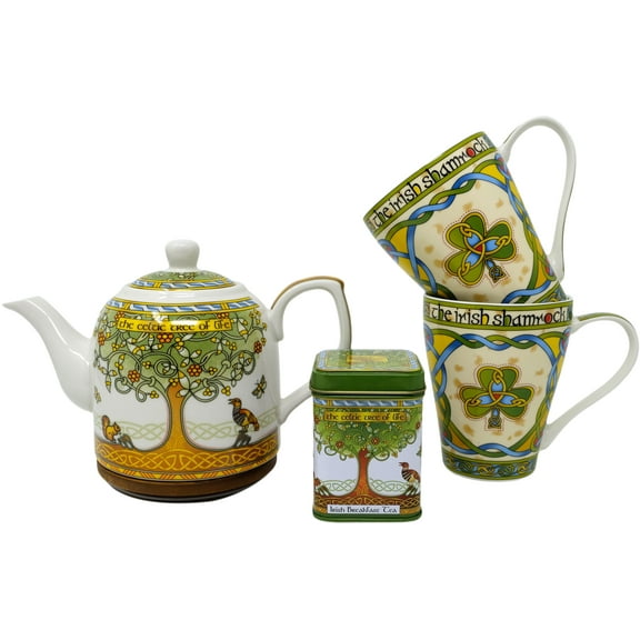 ROYAL TARA Tea Gift Set of Breakfast Loose Leaf Tea 2 Shamrock Mugs New Bone China Teapot - Gift Box from Ireland