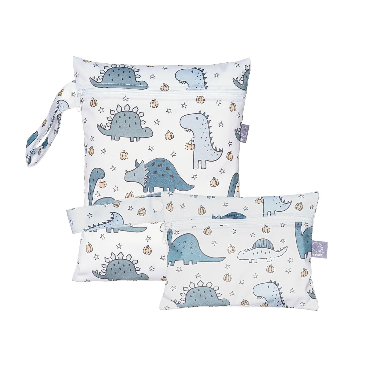 2 Pack Cute Little Wet Dry Bags for Baby Diapers & Breast Pump Parts, Waterproof Reusable Wet Bag with Handle, Beach Pool Gym Bag Stroller Yoga Toiletries Daycare Organizer
