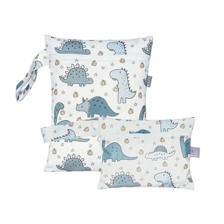 2 Pack Cute Little Wet Dry Bags for Baby Diapers & Breast Pump Parts, Waterproof Reusable Wet Bag with Handle, Beach Pool Gym Bag Stroller Yoga Toiletries Daycare Organizer