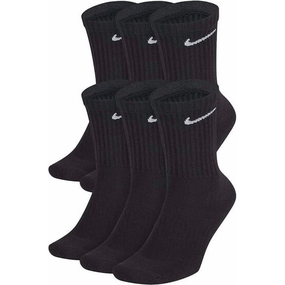 Nike Kids Everyday Cushion Crew Socks - 6 Pack, Medium (Kids 5Y–7Y / Women 6–10) Black