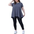 thumbnail image 2 of Tops de túnica de mujer plus size Agnes Orinda, camiseta de punto de verano con cuello redondo, suelta y fluida, de manga corta, blusa casual 2X azul real, 2 of 6