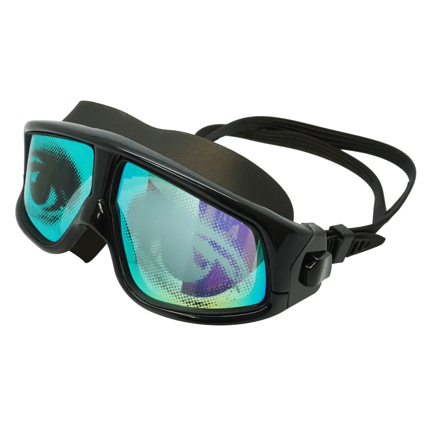 Adult Black Swim Mask With UV Mirror Anti-Fog Coated Lenses & Eye Graphics 