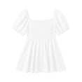 thumbnail image 5 of hlysgo Women's Square Neck Tops Plus Size Smocked Peplum Blouse Top Lantern Short Sleeve Flowy Cute Shirt Shirts White,3xL, 5 of 5