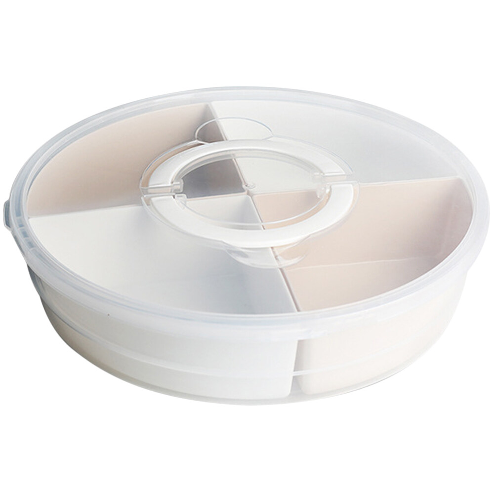 Round Divided Serving Tray with Lid Handle Storage Holder Compartment