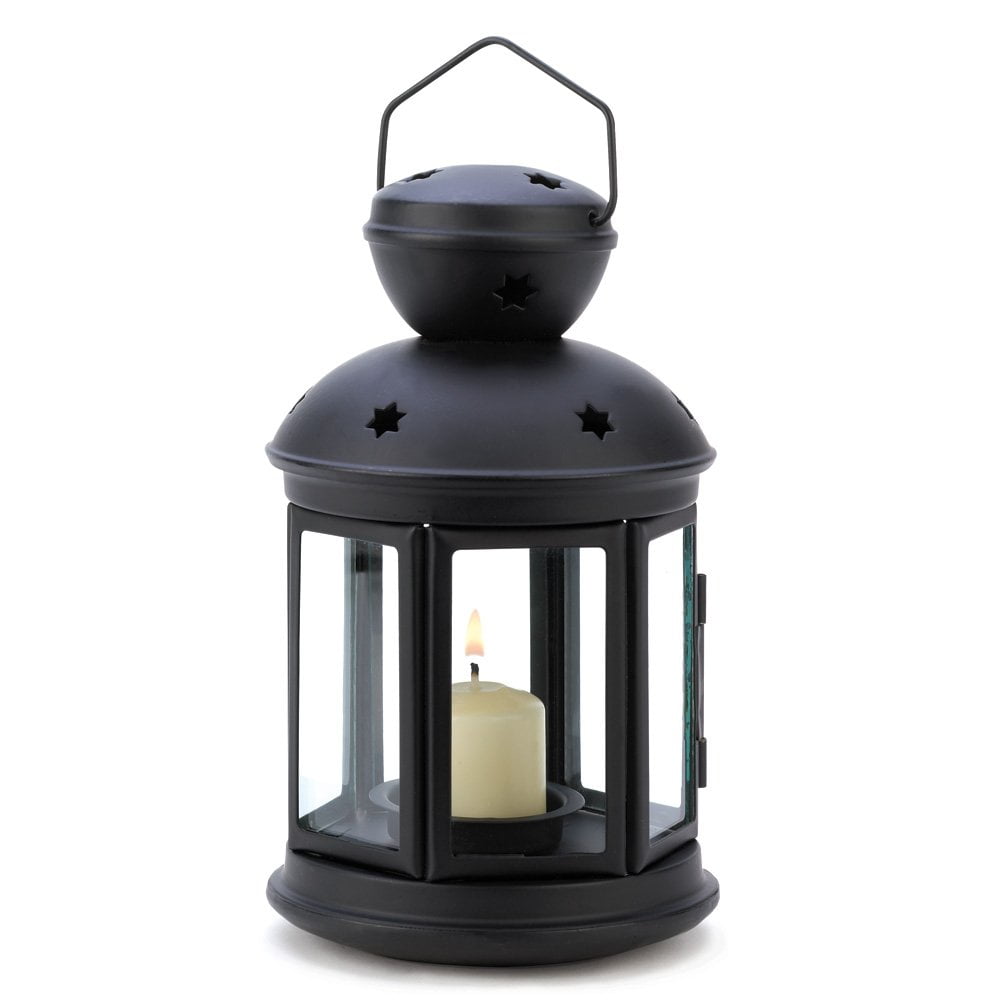 Lantern Candle Holder Black, Iron Colonial Outdoor Metal Candle