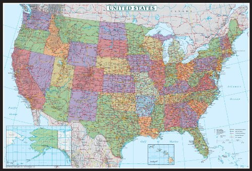 USA United States Map Poster Size Wall Decoration Large Map of USA 40" x 28" 
