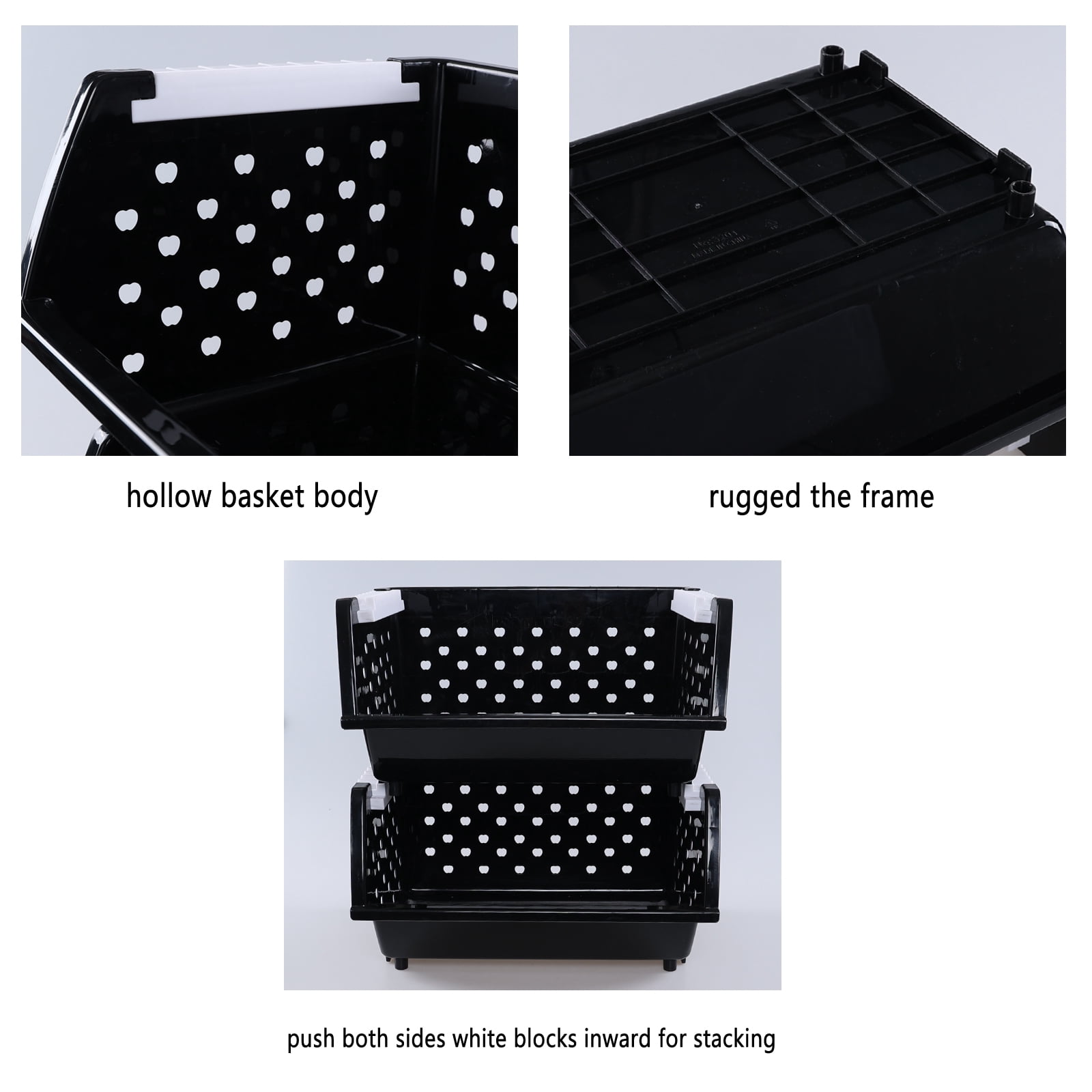 Anbers 3 Packs Plastic Stackable Storage Baskets, Large Stacking Bins, Black