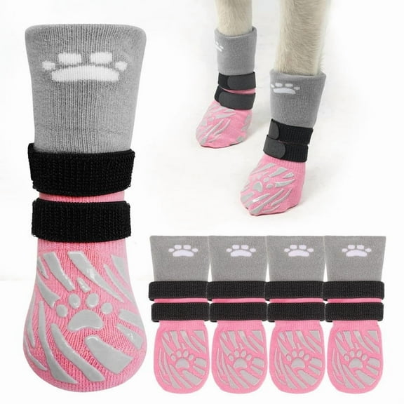 SCENEREAL Dog Socks to Prevent Licking Paws for Hot/Cold Pavement, Dog Boots & Paw Protectors for Small Medium Large Dogs, Senior Dog Grippy Socks Booties for Hardwood Floors Winter Outdoor, Pink XS