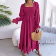 thumbnail image 6 of Womens Ruffle Long Sleeve Smocked Square Neck Maxi Dress Casual Ruffle Hem Flowy Midi Dress, 6 of 6
