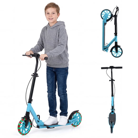 Gymax Kick Scooter for Kids Teens Adults Age 8+ Foldable Scooter w/ Light-up Wheels Blue