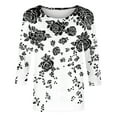 thumbnail image 6 of Women's T-Shirts Plus Size 3/4 Length Sleeve Casual Printed Crewneck Blouse Lightweight Tunic Tops Black L, 6 of 6