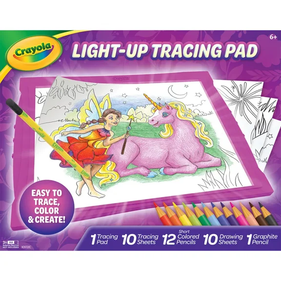 Light Up Tracing Pad Pink: Creative Drawing Kit for Kids, Includes Colored Pencils & Paper, Toys for Ages 6-8