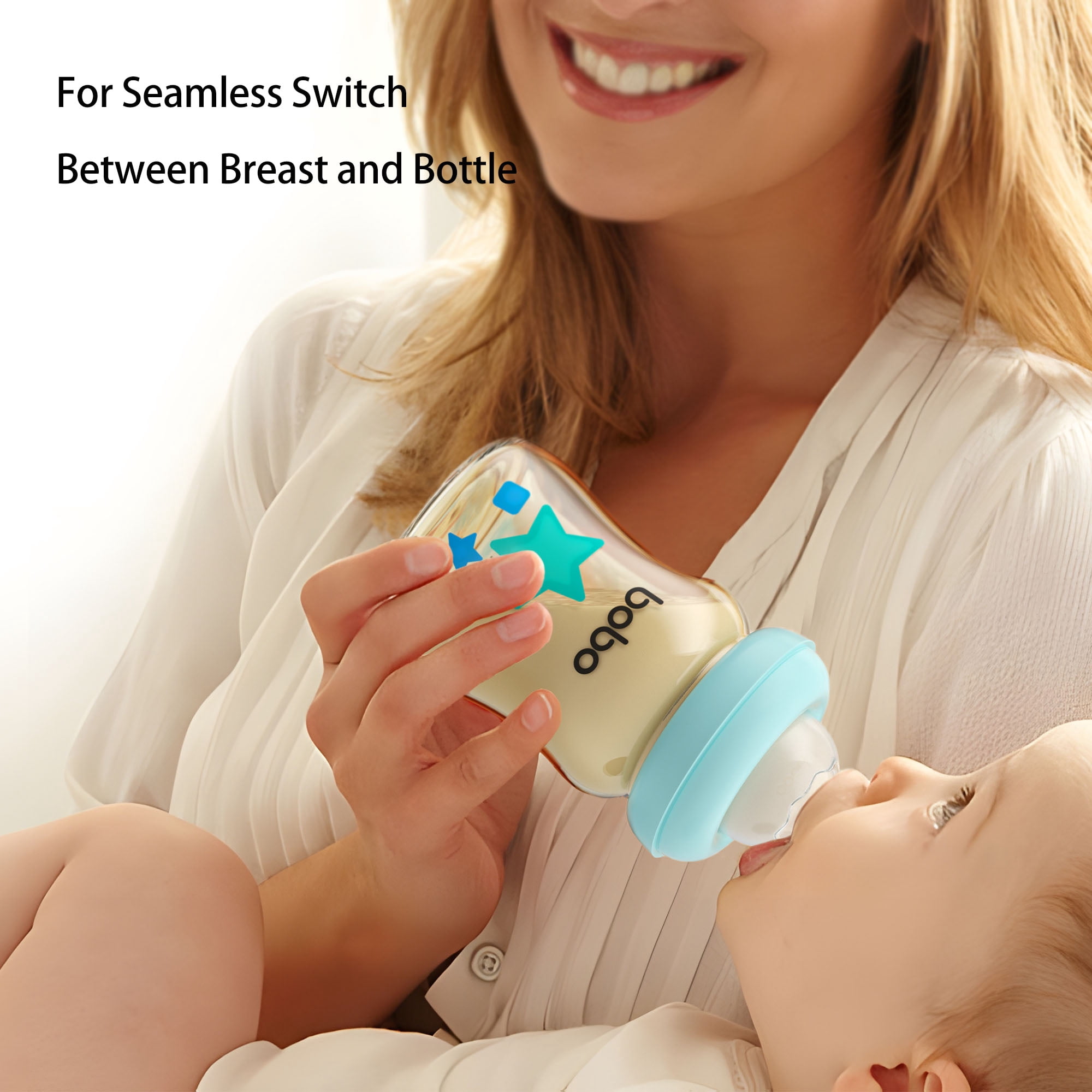 YOHKOH Mushroom Cap Baby Bottles Blue,PPSU Bottle,for Breast/Mixed Feeding Infant,5.4oz,4pk