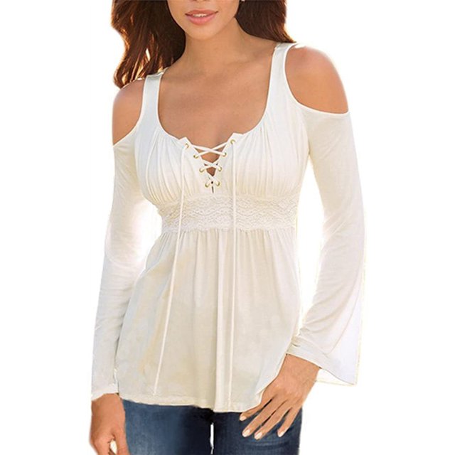 Blusa informal con hombros descubiertos y cordones para mujer Ormromra