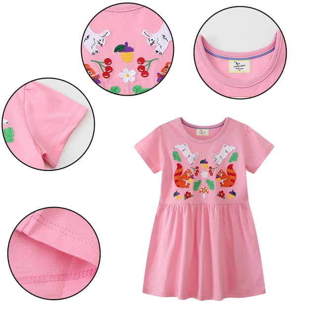 AJZIOJIRO Robe Décontractée pour Filles Tout-Petits Été Adorable Robe Ample Col Rond Simple Couleur Unie Imprimée pour Enfants