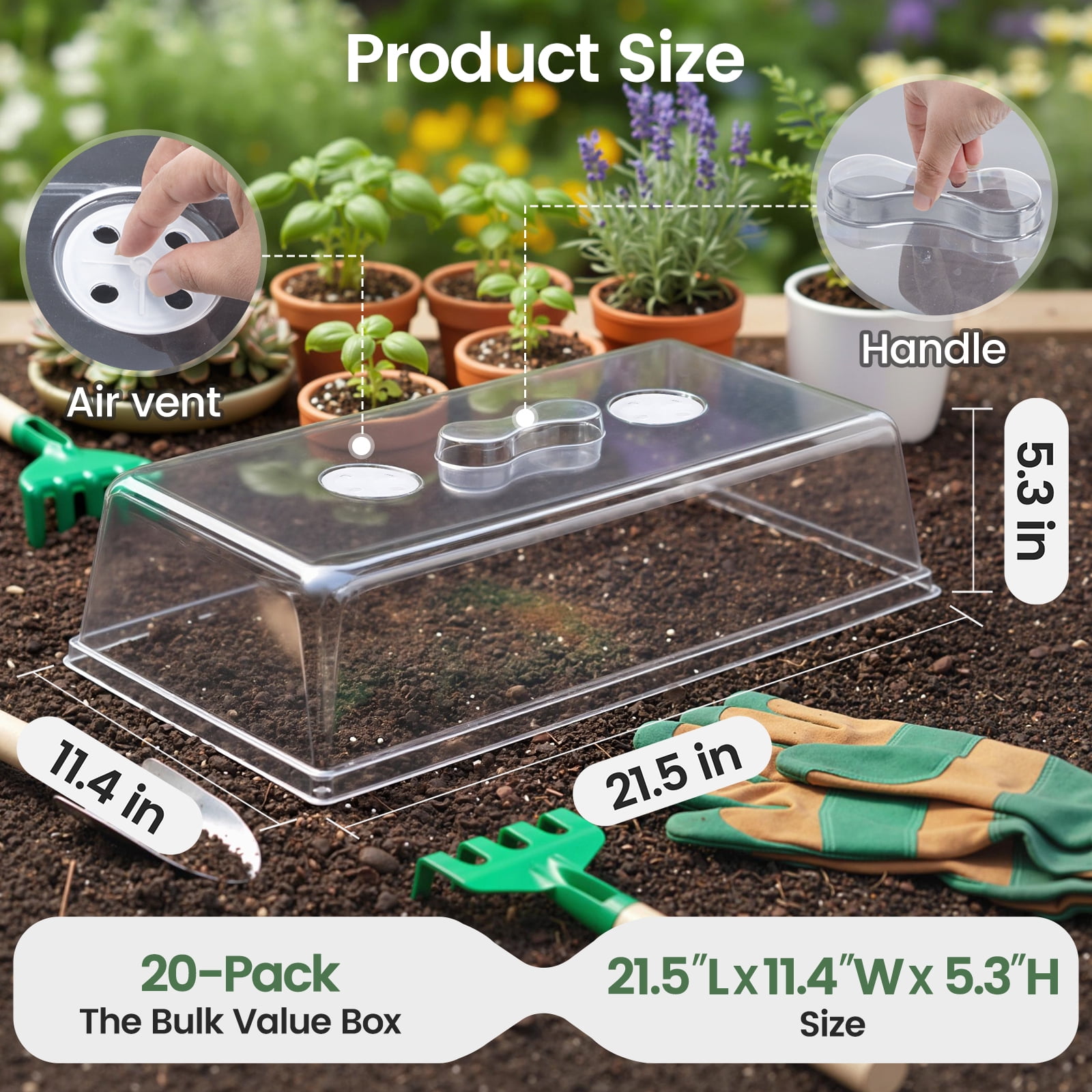 20 Pack Heavy Duty 5" Humidity Dome for 1020 Seed Starter Trays – Clear Vented Propagation Cover & Cloning Lid for 10x20 Flats, Seed Starting & Germination