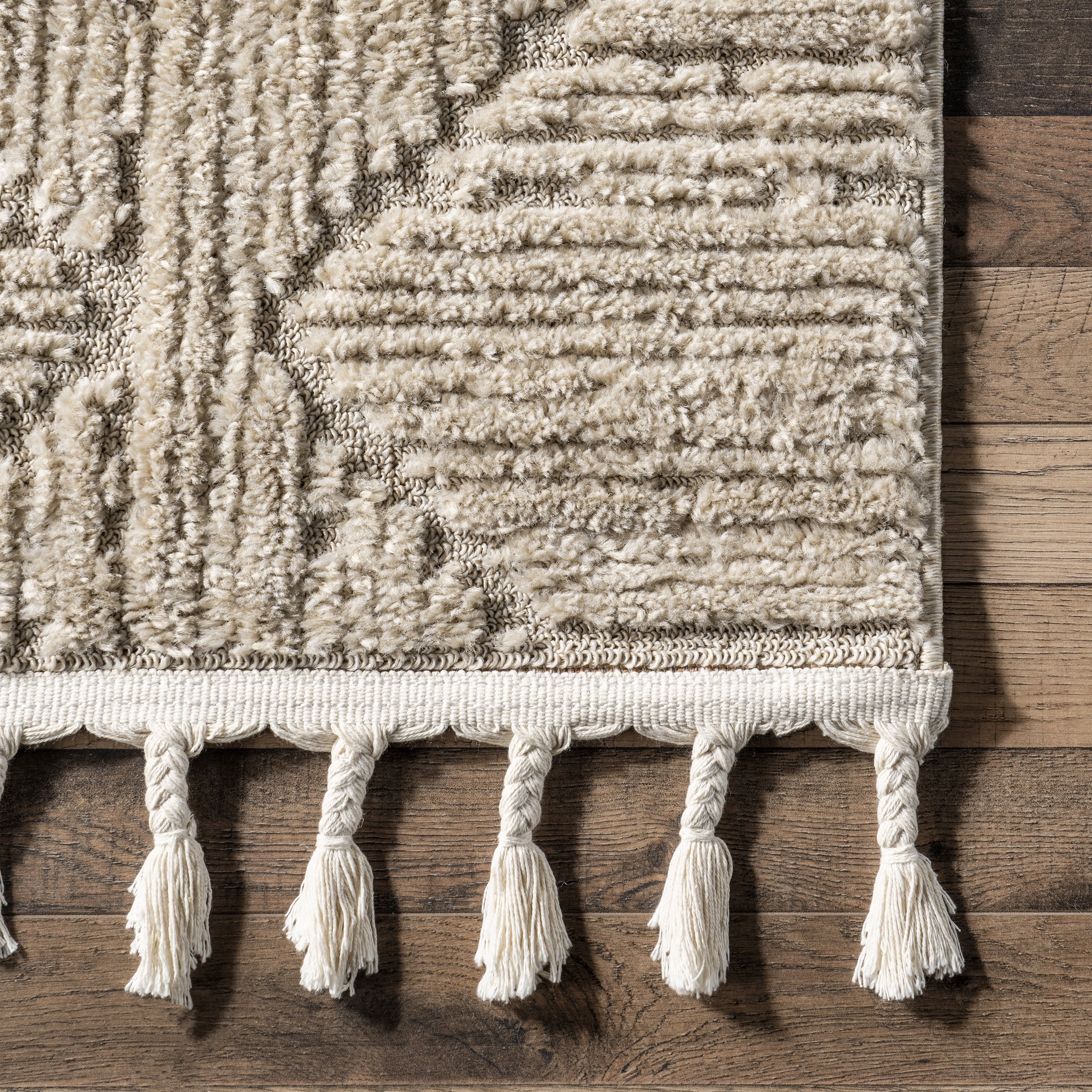 nuLOOM Kerry Textured Geometric Tasseled Area Rug, 9' x 12', Ivory