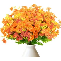 Artificial Fake Flowers, 6 Bundles Daisy Mums Flowers Outdoor UV Resistant No Fade Greenery Shrubs Plants Indoor Outside Hanging Planter Home Wedding Office DIY Garden Porch Décor (Orange Yellow)