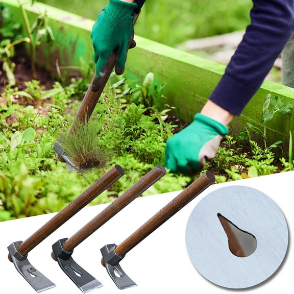 16 Inch Narrow Garden Hoe, Heavy Duty Hoe without Welding, Japanese Carbon Steel Narrow Hoe with Oak Wooden Handle for Digging, Weeding, and Planting