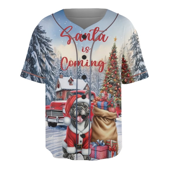 Santa is Coming French Bulldog Merry Christmas Xmas Noel Truck Tree All Over Print 3D Baseball Shirt Dog Lover Gifts Softball Sport - 02023