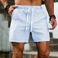 thumbnail image 2 of Lmueinov 2026 Men's Seersucker Vertical Stripe Casual Shorts, 100% Polyester Elastic Waist White Drawstring Loose Knee Length Summer Beach Shorts with Front & Back Pockets S-2XL, 2 of 8