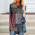 thumbnail image 2 of Long Sleeve Shirts for Women Dressy Casual Crew Neck Hem Flowy Tops Color Block Geometry Printed Oversized Loose Tunic Shirts Graphic Tees for Spring Fall #B06-Orange S, 2 of 5