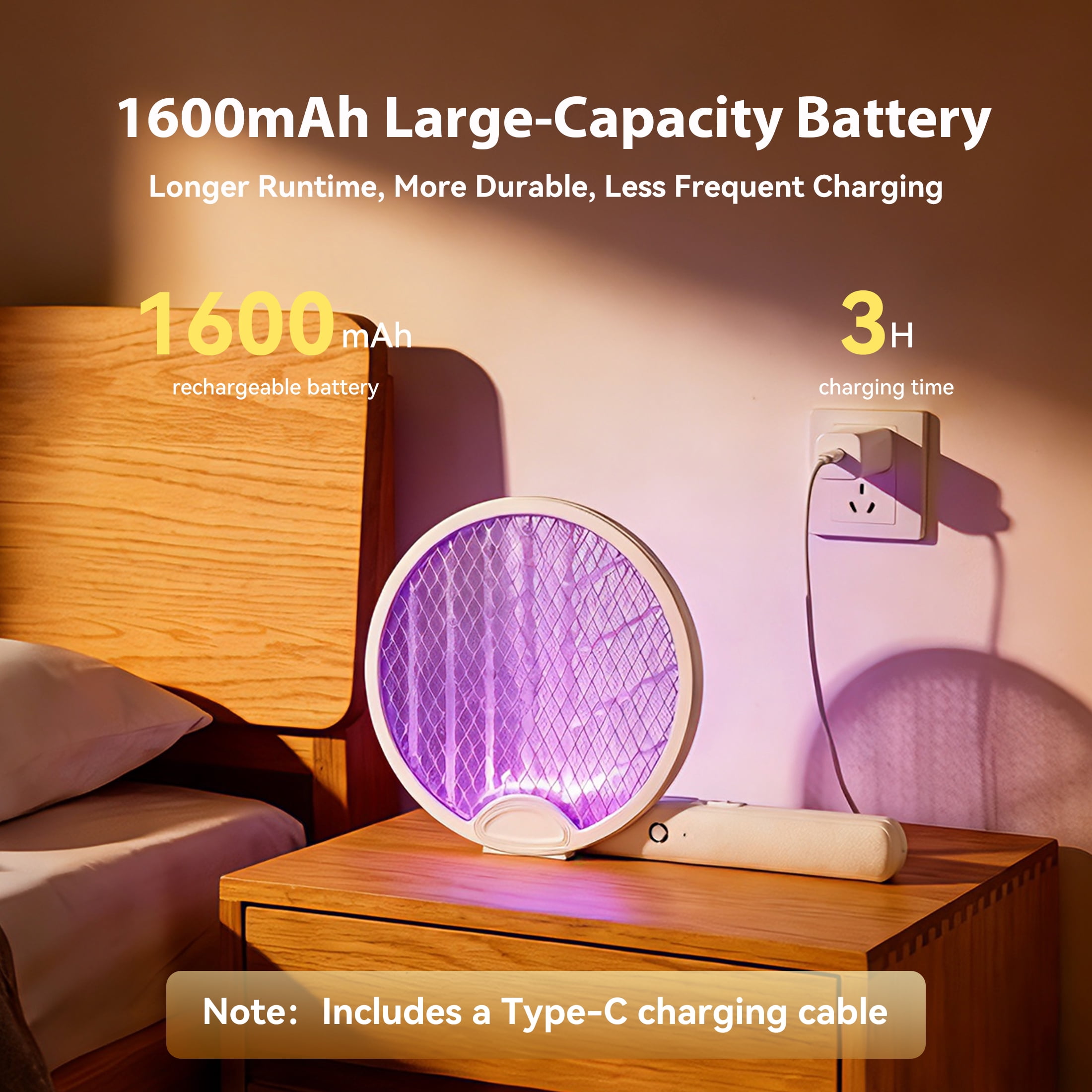 FIIOEOY 2 Pack Electric Fly Swatter 3500V Bug Zapper Racket Dual Modes Mosquito Killer with Purple Mosquito Light Rechargeable for Indoor Home Office Backyard Patio Camping