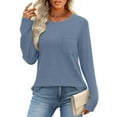 thumbnail image 6 of Guieoi Womens Tops Plus Size Women's Casual Solid Color Round-Neck Pocket Fall/Winter Long Sleeve Blouses Shirts Top Blue Black*Friday/Cyber*Monday, 6 of 7