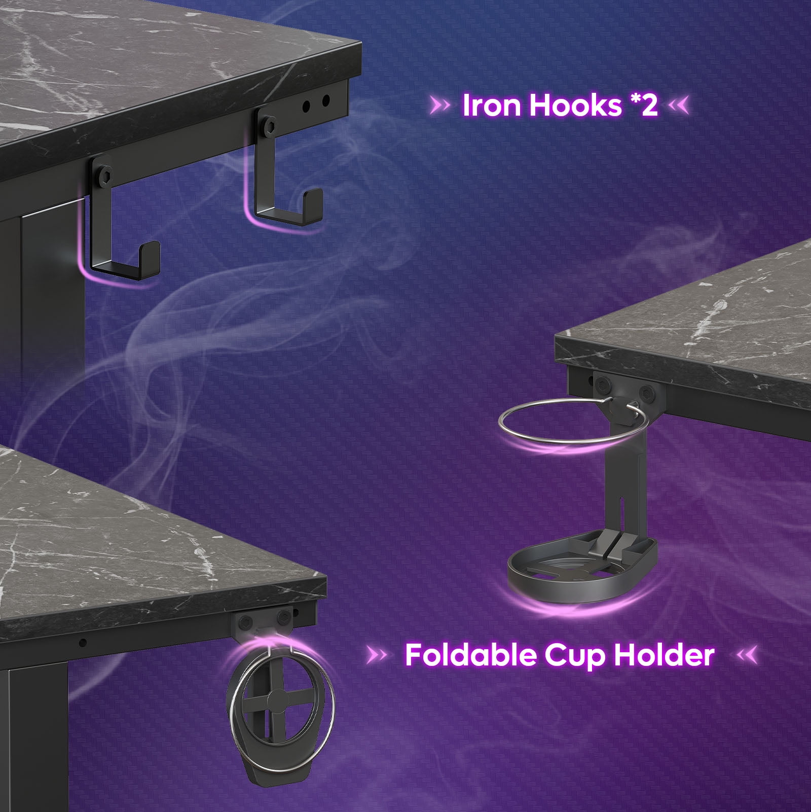 Bestier 42" LED Gaming Desk PC Computer Office Gamer Table Desk with Monitor Stand in Black Marble