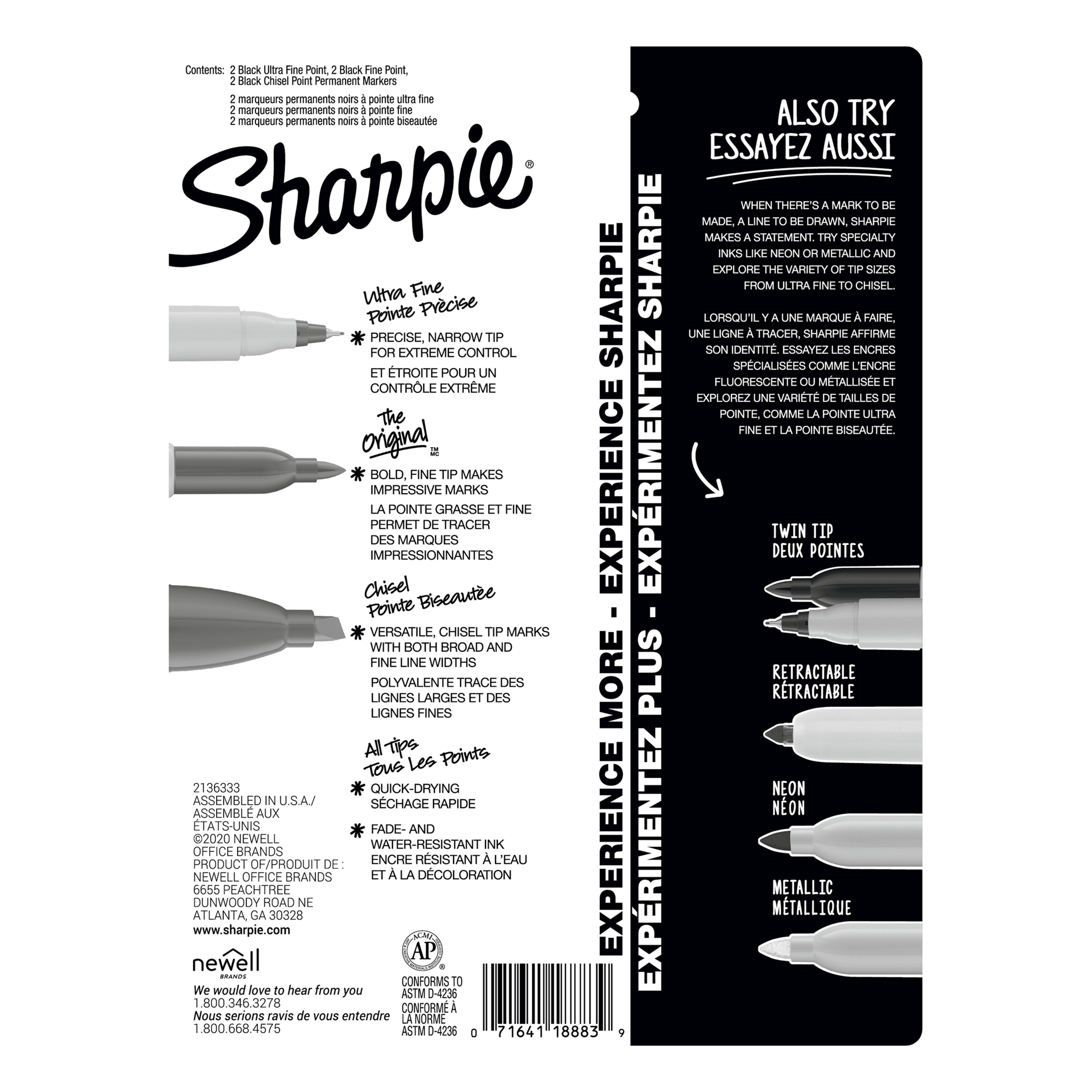 Sharpie Permanent Markers, Multi-Tip Pack, Fine/Ultra Fine/Chisel Tip, Black, 6 Count - image 2 of 6