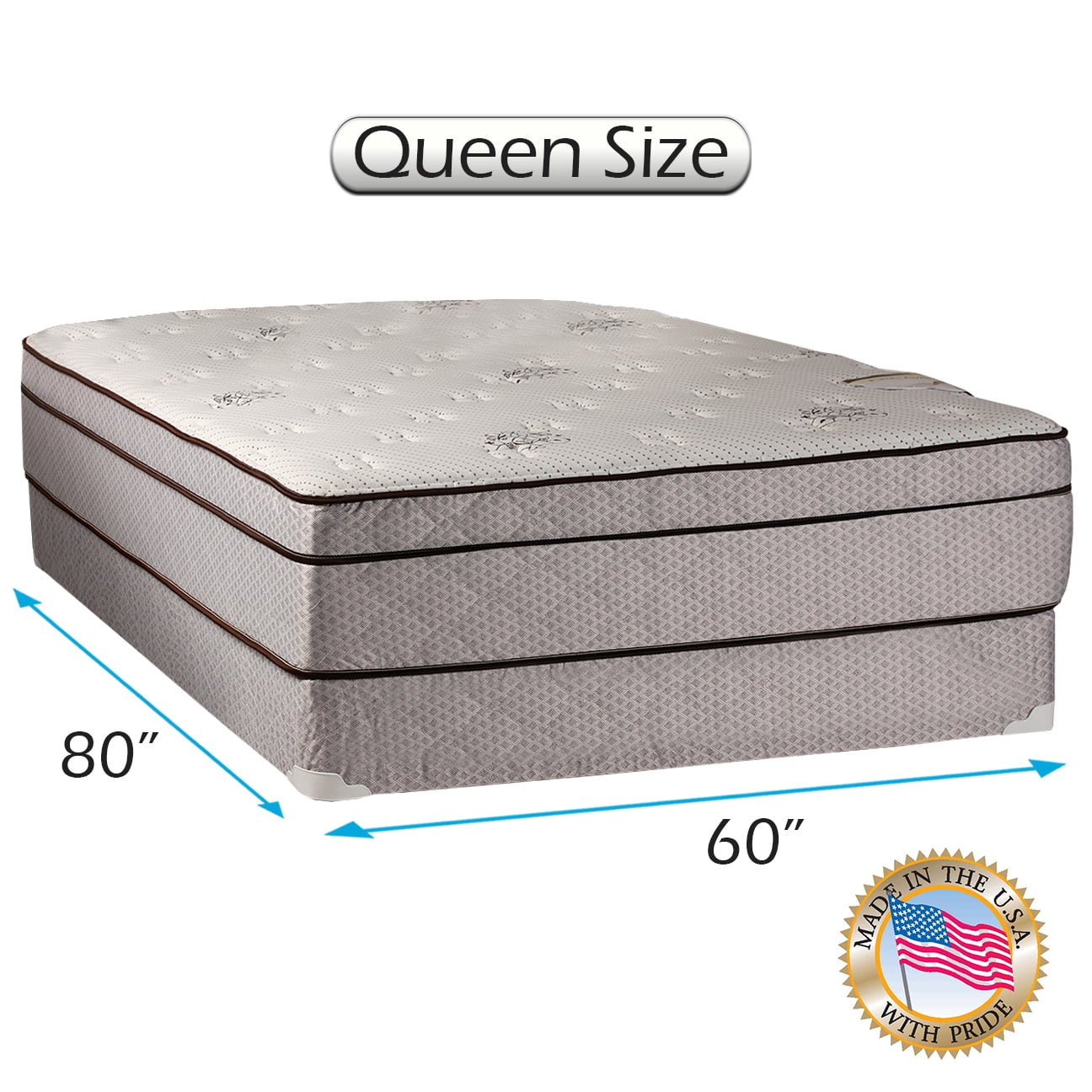 Fifth Ave Foam Encased Eurotop Queen (60"x80"x14") Mattress and Box