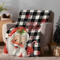thumbnail image 2 of Flannel Fleece Throw Blankets Vintage Santa Claus Throws Blankets, Snowflakes on Black White Plaid Lightweight Soft Warm Blanket for Couch Sofa Bed Living Room All Season Use, 40x50in, 2 of 9