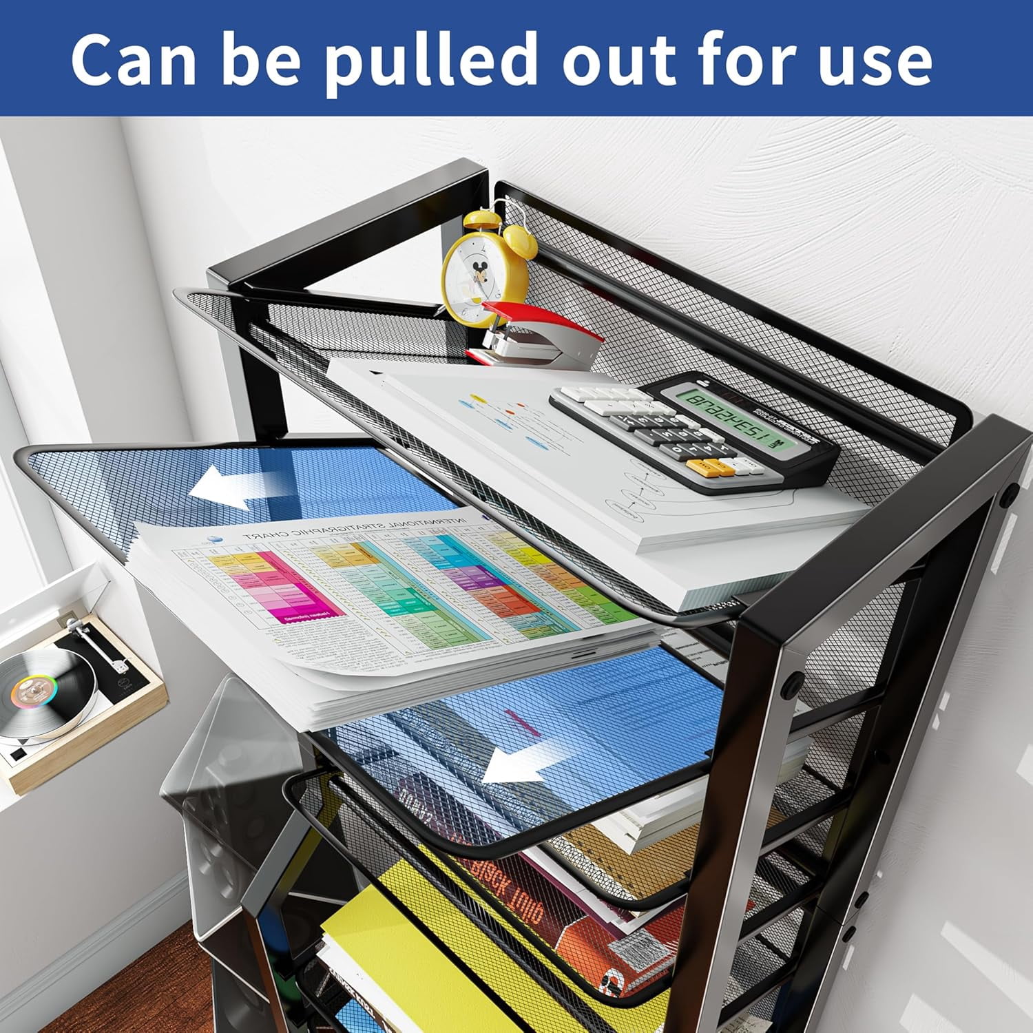 12-Tier Rolling File Cart with Sliding Trays, Metal Mesh Organizer for Office , Black