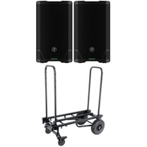 2) Mackie SRT212 12” 1600 Watt Powered DJ PA Speakers w/Bluetooth Transport Cart