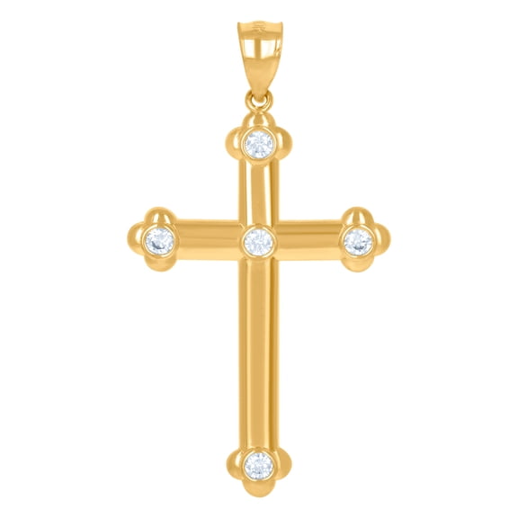 10k Yellow Gold Unisex Cubic Zirconia Cross Religious Charm Pendant Necklace 39.8x21.3mm Wide Pendant for Women