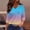 Blue, variant on Womens Tops 3/4 Sleeve Casual Gradient Crewneck Shirt Fashion Comfy Lounge Tops Floral Loose Fit Clothing Sky Blue 3XL