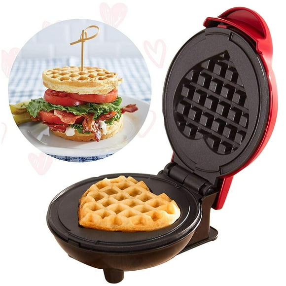 Mini Maker Waffle Maker 5" Non-Stick Waffler Iron Stuffler Stuffed Wafflera Adjustable Browning Control, Heart_BF SOCIETY