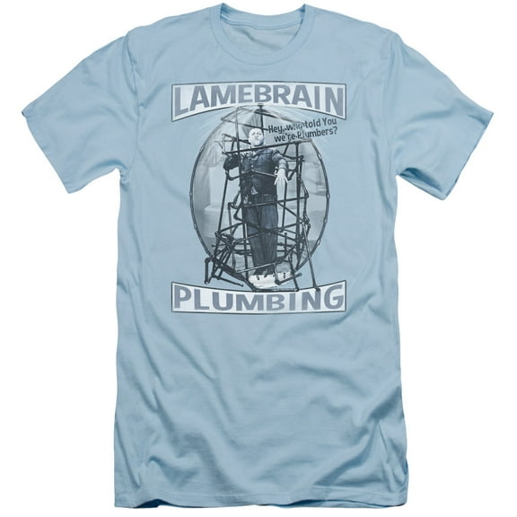 Three Stooges Lamebrain Plumbing S/S Adult 30/1 T-Shirt Light Blue
