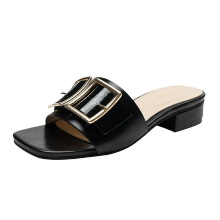

Cathalem Manufacturer Ladies Flat Slippers Summer Beach Casual Square Toe Slides Slippers For Women Black 38