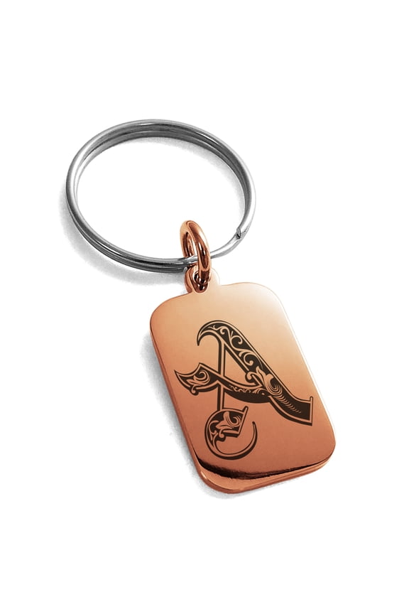 Stainless Steel Letter A Initial Royal Monogram Engraved Small Rectangle Dog Tag Charm Keychain Keyring
