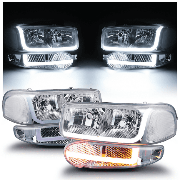 MAUTO Switchback LED Tube DRL Headlights Assembly for 2001 GMC Sierra