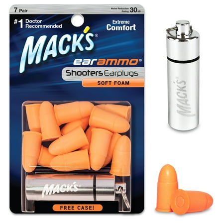 Mack's Ear Ammo Soft Foam Shooting Ear Plugs, 7 Pair with Travel Case - Shooting Ear Protection for Hunting, Tactical, Target, Skeet and Trap Shooting