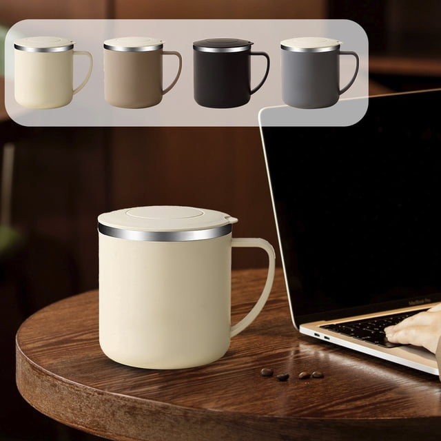 Taza de café aislante de doble pared de acero inoxidable 304 con tapa para oficina y viajes 350ml