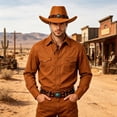 thumbnail image 2 of XIAOCHA Mens Beaded‑Band Cowboy Hat Solid Wide‑Brim Hat Western Rodeo Hat,Yellow, 2 of 4